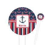 Nautical Anchors & Stripes Round Plastic Food Picks (Personalized)