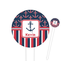 Nautical Anchors & Stripes 6" Round Plastic Food Picks - White - Single Sided (Personalized)