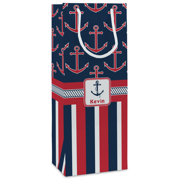 Custom Nautical Anchors & Stripes Wine Gift Bags (Personalized)