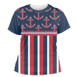 Nautical Anchors & Stripes Women's Crew T-Shirt - X Small