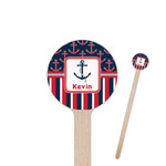 Nautical Anchors & Stripes 6" Round Wooden Stir Sticks - Single Sided (Personalized)
