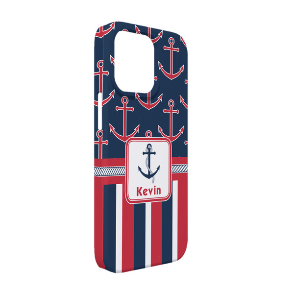 Custom Nautical Anchors & Stripes iPhone Case - Plastic - iPhone 13 (Personalized)