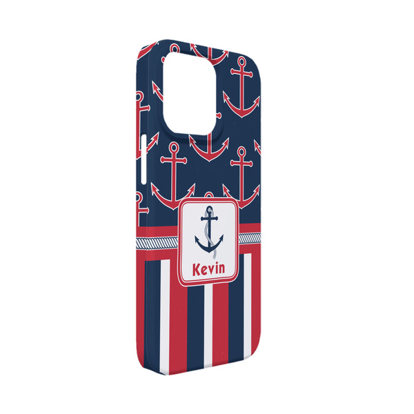 Custom Nautical Anchors & Stripes iPhone Case - Plastic - iPhone 13 Mini (Personalized)