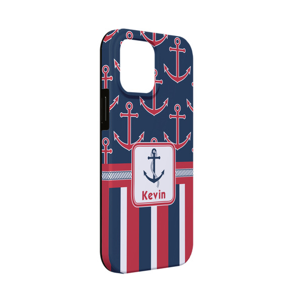 Custom Nautical Anchors & Stripes iPhone Case - Rubber Lined - iPhone 13 Mini (Personalized)