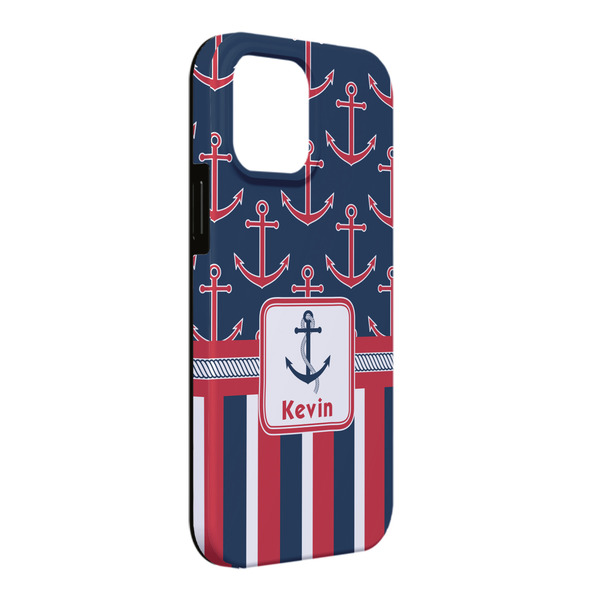 Custom Nautical Anchors & Stripes iPhone Case - Rubber Lined - iPhone 13 Pro Max (Personalized)