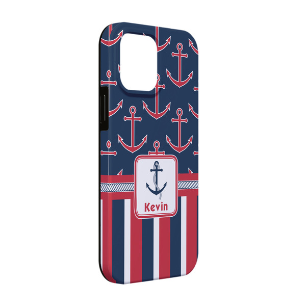 Custom Nautical Anchors & Stripes iPhone Case - Rubber Lined - iPhone 13 Pro (Personalized)