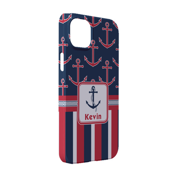 Custom Nautical Anchors & Stripes iPhone Case - Plastic - iPhone 14 (Personalized)