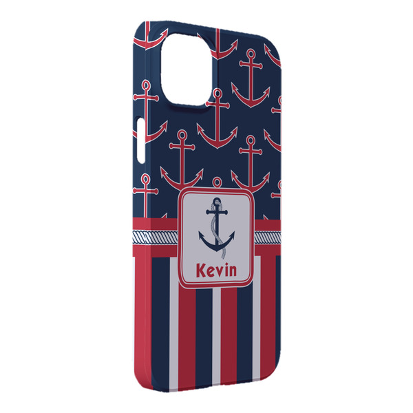 Custom Nautical Anchors & Stripes iPhone Case - Plastic - iPhone 14 Plus (Personalized)