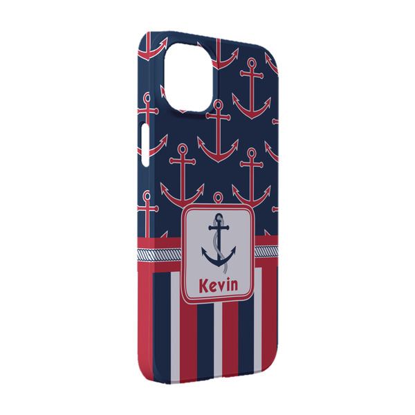 Custom Nautical Anchors & Stripes iPhone Case - Plastic - iPhone 14 Pro (Personalized)