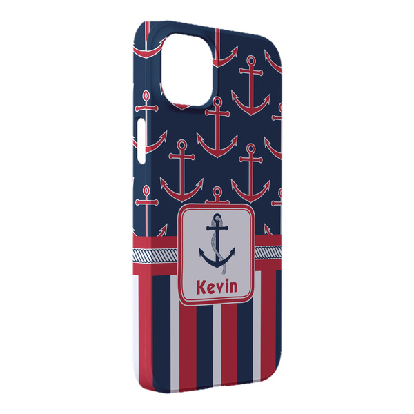 Custom Nautical Anchors & Stripes iPhone Case - Plastic - iPhone 14 Pro Max (Personalized)