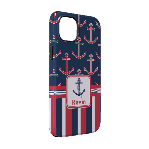 Custom Nautical Anchors & Stripes iPhone Case - Rubber Lined - iPhone 14 Pro (Personalized)