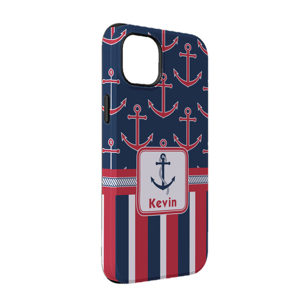 Custom Nautical Anchors & Stripes iPhone Case - Rubber Lined - iPhone 14 (Personalized)