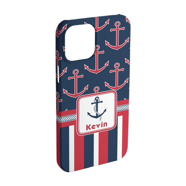 Custom Nautical Anchors & Stripes iPhone Case - Plastic - iPhone 15 (Personalized)