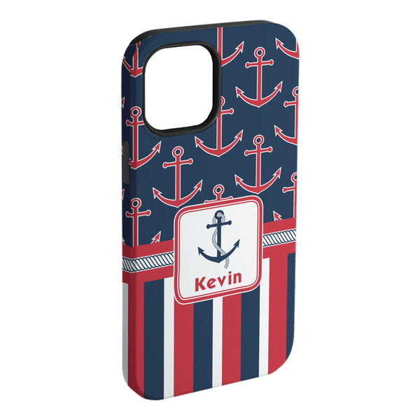 Custom Nautical Anchors & Stripes iPhone Case - Rubber Lined - iPhone 15 Plus (Personalized)