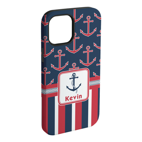 Custom Nautical Anchors & Stripes iPhone Case - Rubber Lined (Personalized)