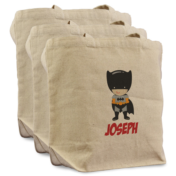 Custom Superhero Reusable Cotton Grocery Bags - Set of 3 (Personalized)