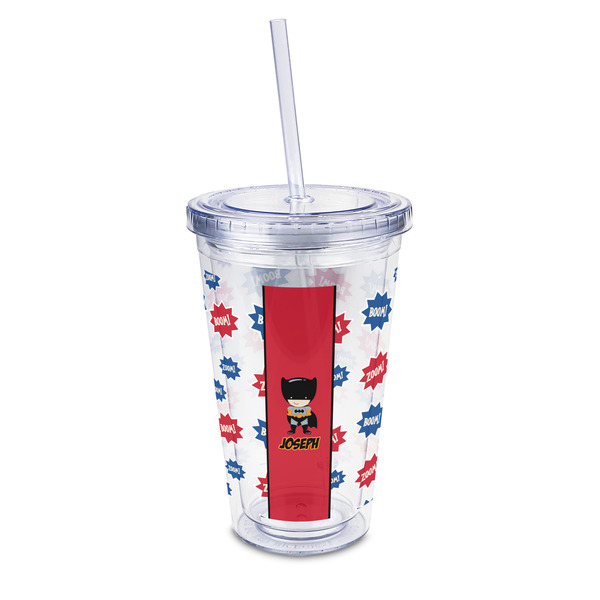 Custom Superhero 16oz Double Wall Acrylic Tumbler with Lid & Straw - Full Print (Personalized)