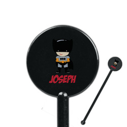 Superhero 5.5" Round Plastic Stir Sticks - Black - Single Sided (Personalized)