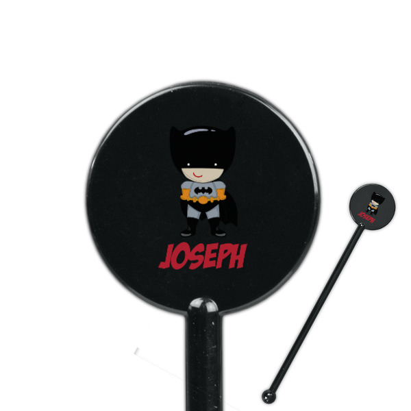 Custom Superhero 5.5" Round Plastic Stir Sticks - Black - Double Sided (Personalized)