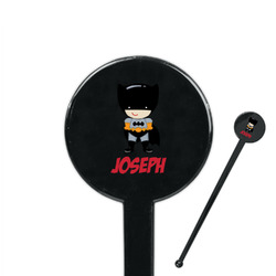 Superhero 7" Round Plastic Stir Sticks - Black - Single Sided (Personalized)