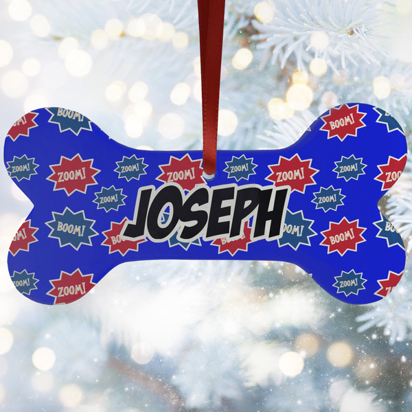 Custom Superhero Ceramic Dog Ornament w/ Name or Text