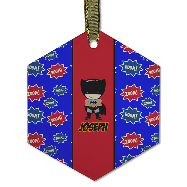 Custom Superhero Flat Glass Ornament - Hexagon w/ Name or Text