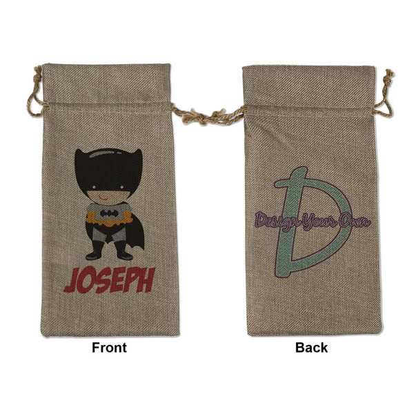 Custom Superhero Large Burlap Gift Bag - Front & Back (Personalized)