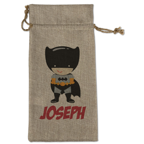 Custom Superhero Large Burlap Gift Bag - Front (Personalized)