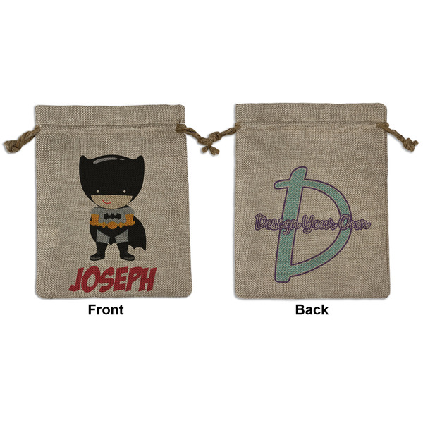Custom Superhero Medium Burlap Gift Bag - Front & Back (Personalized)