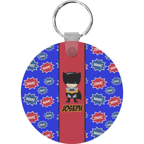 Custom Superhero Round Plastic Keychain (Personalized)