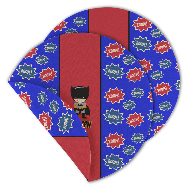 Custom Superhero Round Linen Placemat - Double Sided - Set of 4 (Personalized)