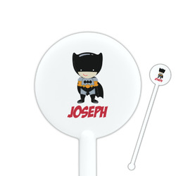 Superhero 5.5" Round Plastic Stir Sticks - White - Single Sided (Personalized)