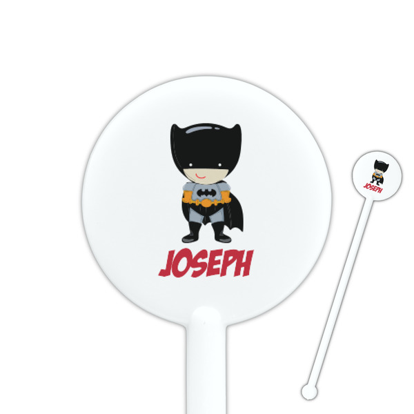 Custom Superhero 5.5" Round Plastic Stir Sticks - White - Single Sided (Personalized)