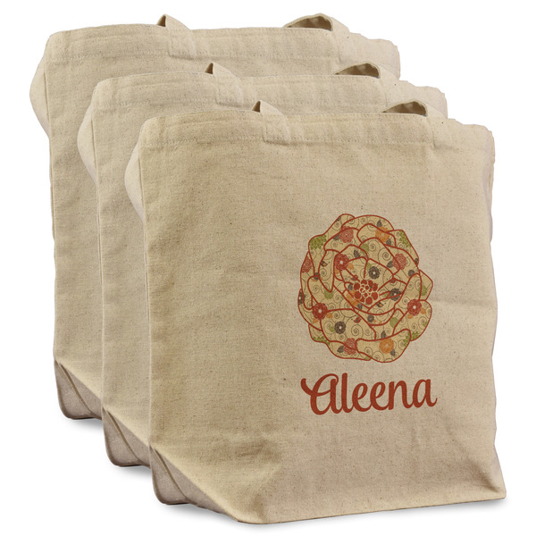 Custom Fall Flowers Reusable Cotton Grocery Bags - Set of 3 (Personalized)