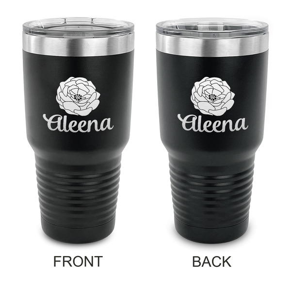 Custom Fall Flowers 30 oz Stainless Steel Tumbler - Black - Double Sided (Personalized)