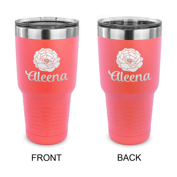 Custom Fall Flowers 30 oz Stainless Steel Tumbler - Coral - Double Sided (Personalized)