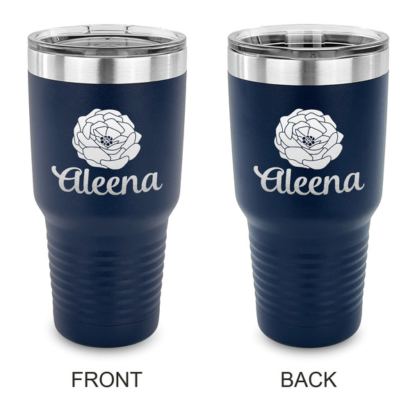 Custom Fall Flowers 30 oz Stainless Steel Tumbler - Navy - Double Sided (Personalized)