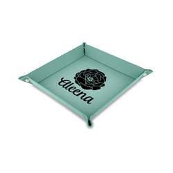 Fall Flowers Faux Leather Dice Tray - 6" x 6" - Teal (Personalized)