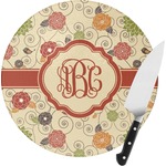 Fall Flowers Round Glass Cutting Board - Small (Personalized)