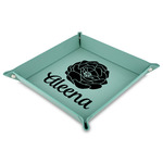 Fall Flowers Faux Leather Dice Tray - 9" x 9"  - Teal (Personalized)