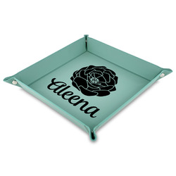 Fall Flowers 9" x 9" Teal Faux Leather Valet Tray (Personalized)