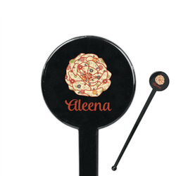 Fall Flowers 7" Round Plastic Stir Sticks - Black - Single Sided (Personalized)