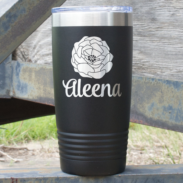 Custom Fall Flowers 20 oz Stainless Steel Tumbler - Black - Single Sided (Personalized)