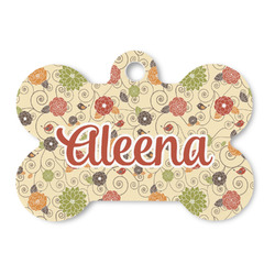 Fall Flowers Bone Shaped Dog ID Tag (Personalized)