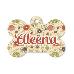 Fall Flowers Bone Shaped Dog ID Tag - Small (Personalized)