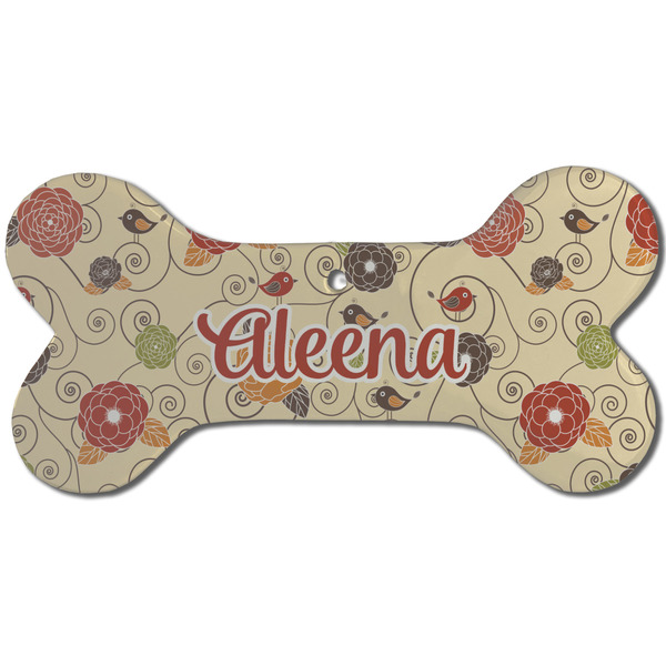 Custom Fall Flowers Ceramic Dog Ornament - Front w/ Monogram