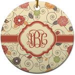 Fall Flowers Round Ceramic Ornament w/ Monogram