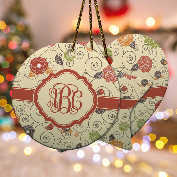 Custom Fall Flowers Ceramic Ornament w/ Monogram