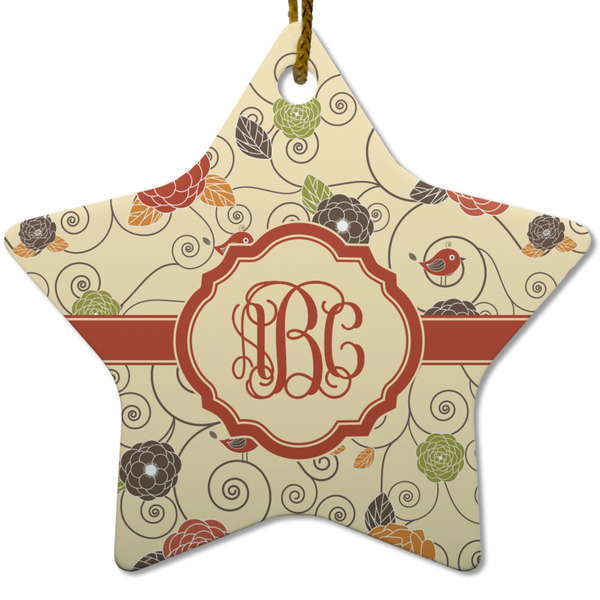 Custom Fall Flowers Star Ceramic Ornament w/ Monogram