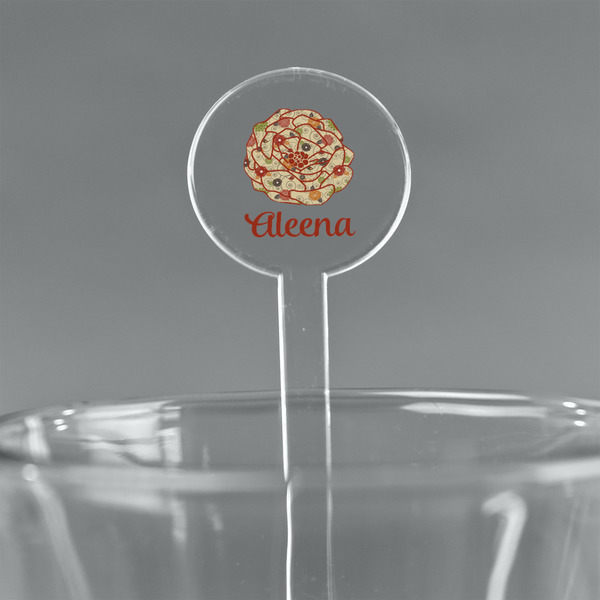 Custom Fall Flowers 7" Round Plastic Stir Sticks - Clear (Personalized)